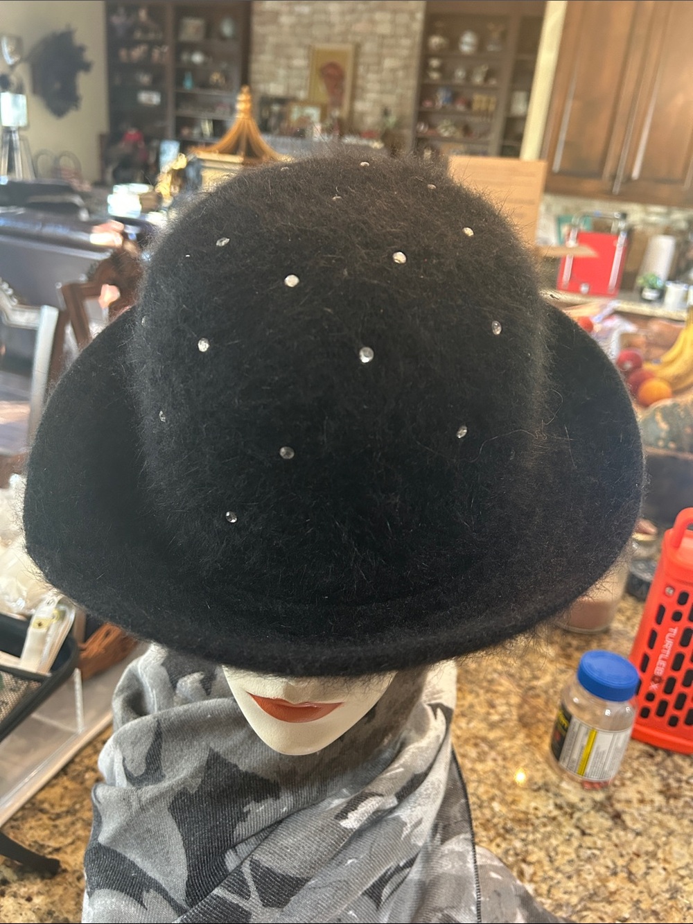 Capelli Straworld OSFM Black Angora Bowler Hat with Crystal Accents